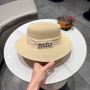 Miu Miu Beige Straw Beach Hat